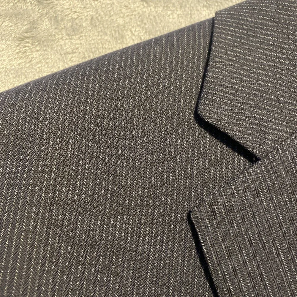 Calvin Klein Mens Black Merino Wool Suit Jacket Sz 44L Striped‎ Classic Career